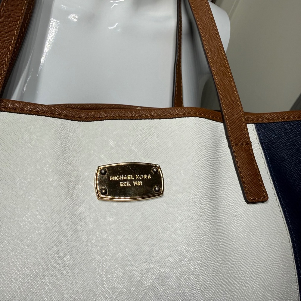 Michael Kors Navy White Colorblock Tote Bag - Picture 3 of 7